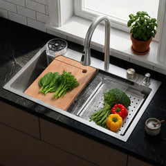 Plantex Kitchen Sink for Home/304 Grade Stainless Steel Waterfall Kitchen Sink with Anti-Scratch Design/Sink with Pull-Down Faucet - (30x18x10 Inch, Matt)-1
