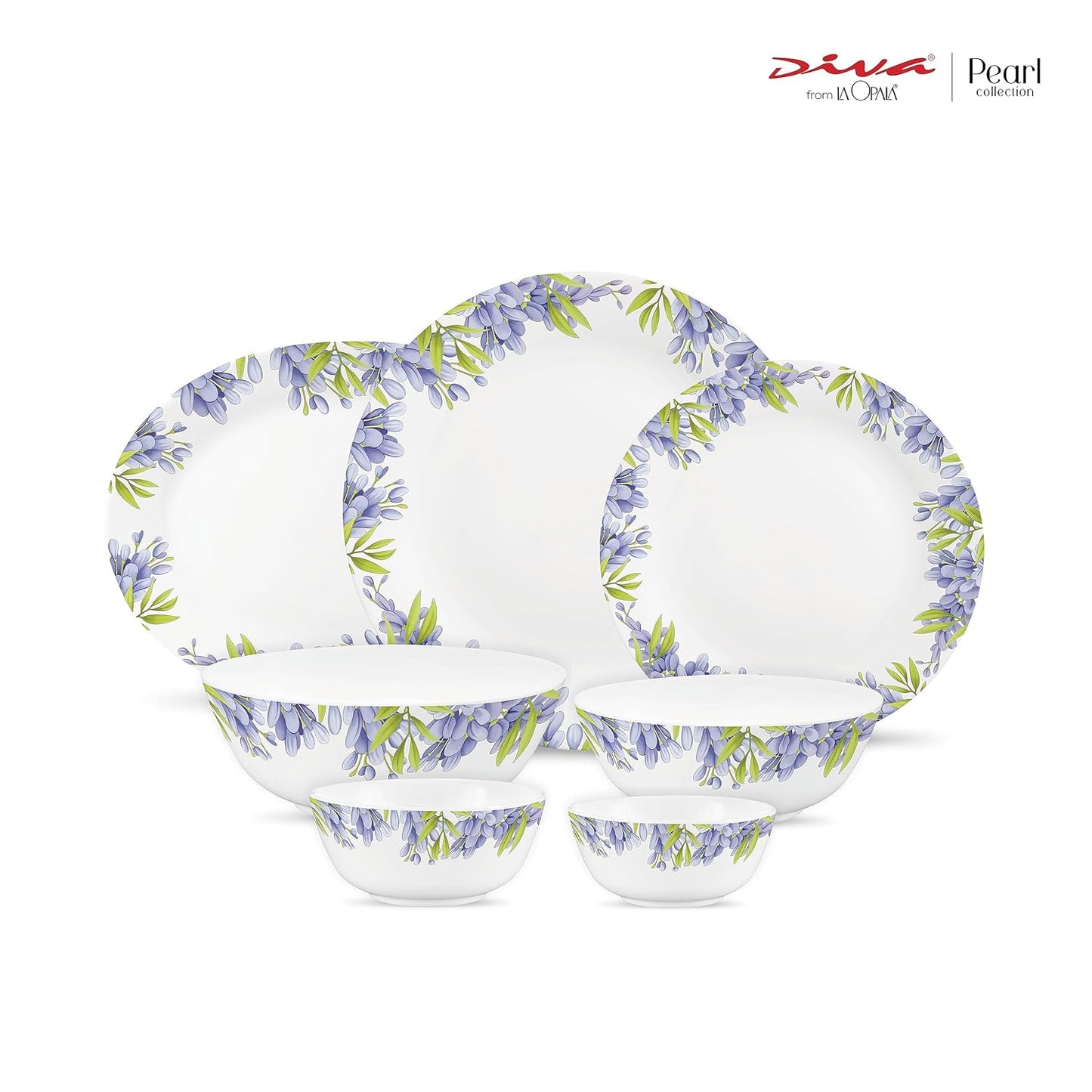Diva by La Opala, Pearl Collection, Opal Glass Dinner Set 28 pcs, Lively Hues, White
