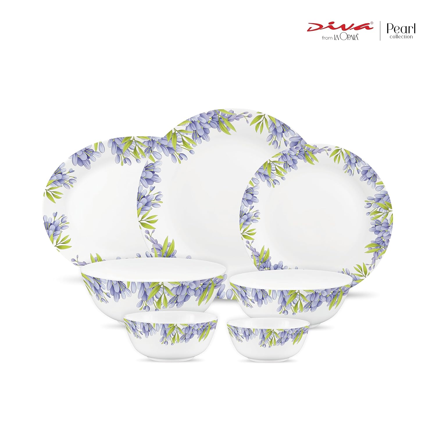 Diva by La Opala, Pearl Collection, Opal Glass Dinner Set 28 pcs, Lively Hues, White