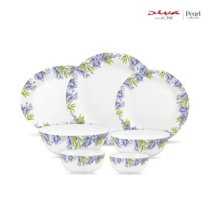 Diva by La Opala, Pearl Collection, Opal Glass Dinner Set 28 pcs, Lively Hues, White