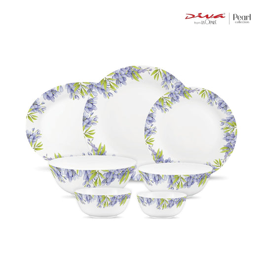 Diva by La Opala, Pearl Collection, Opal Glass Dinner Set 28 pcs, Lively Hues, White