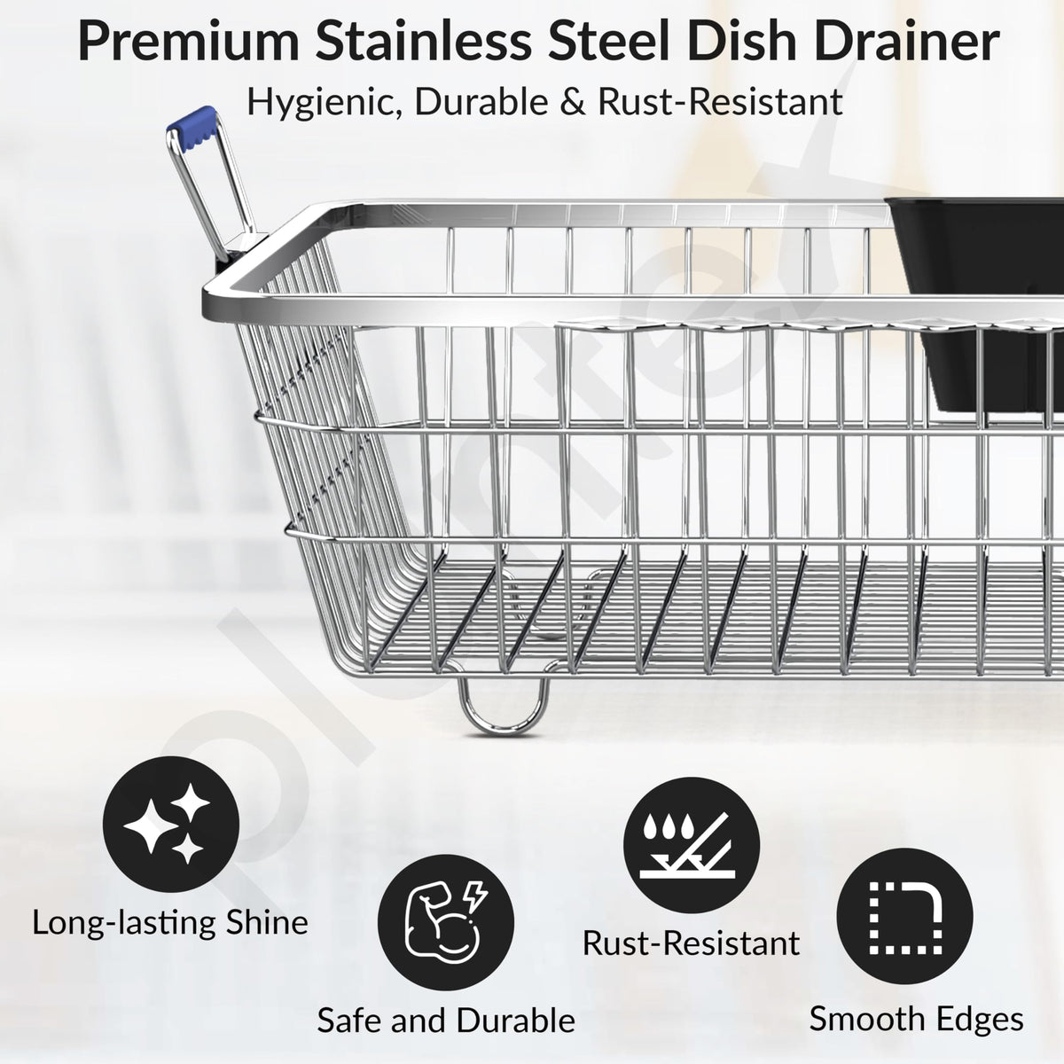 Plantex Dish Drainer Basket/Steel Utensils Basket Drainer/Utensil Stand for Kitchen with Rubber Grip Handle & Cutlery Drainer Tub (Small Size - 48 x 37 x 20 cm)-2