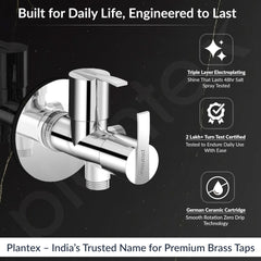 Plantex AQ-1408 Pure Brass 2-Way Angle Valve Tap/Angle Cock for Bathroom/Stop Cock With Brass Wall Flange & Teflon Tape (Mirror-Chrome Finish)-2