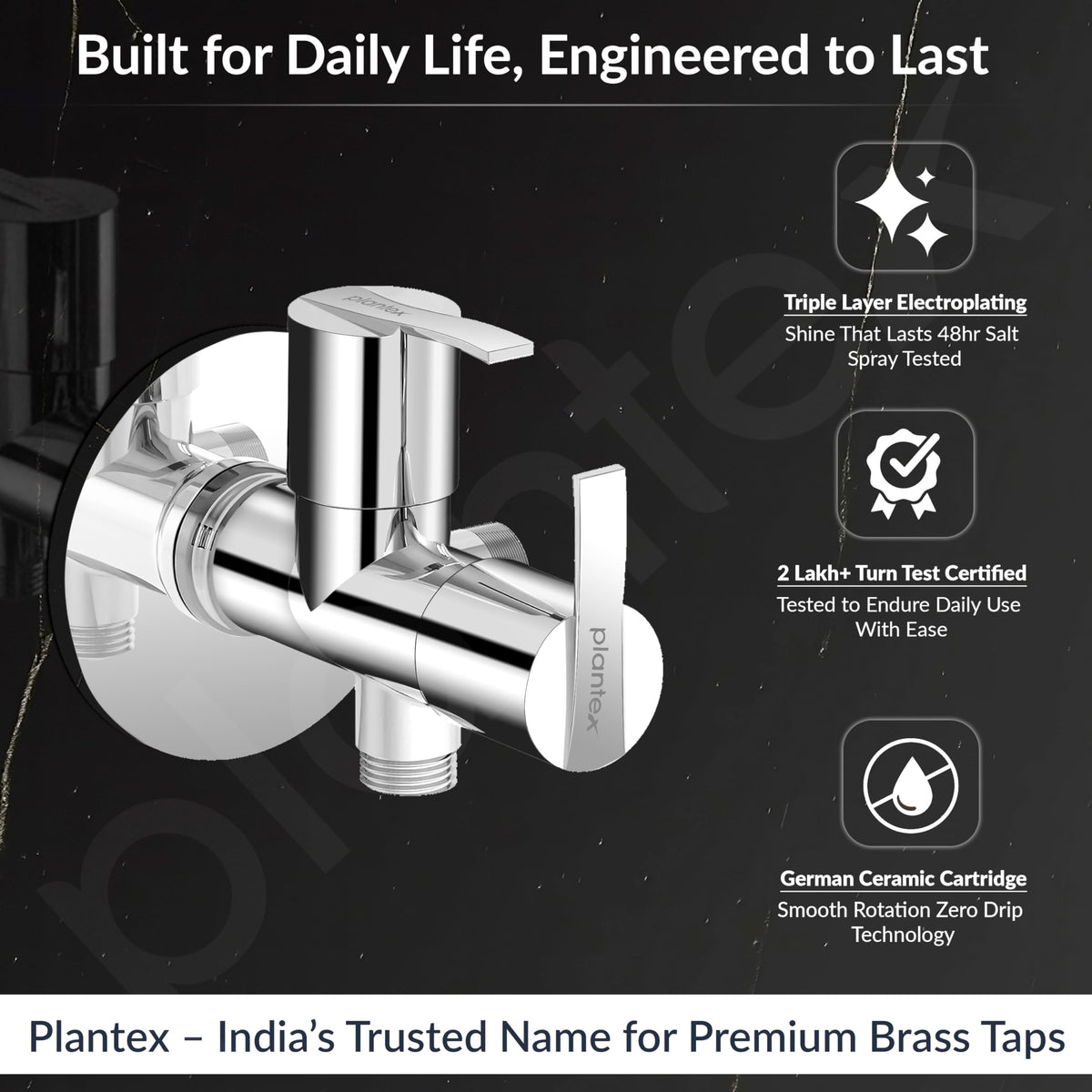 Plantex AQ-1408 Pure Brass 2-Way Angle Valve Tap/Angle Cock for Bathroom/Stop Cock With Brass Wall Flange & Teflon Tape (Mirror-Chrome Finish)-2
