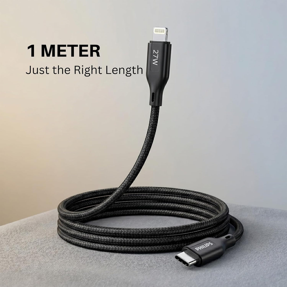 Philips DLC4130LB/94 27W iPhone Original Type-C to Lightning Fast Charging Cable (1m, Dark Slate)