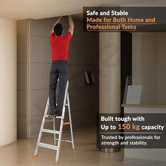Plantex Legend 4 Step Ladder for Home/Anti-Slip Steps/Easy to Fold Aluminium Ladder/Capacity Upto 150 kg (Orange-Chrome)