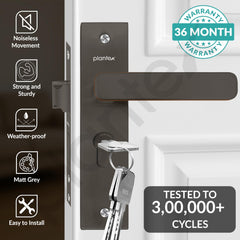 Plantex Heavy-Duty Main Door Mortise Lock Handle Set with 3 Keys, Brass Lock Body & Cylinder (8125 - Grey & PVD Choco)-2