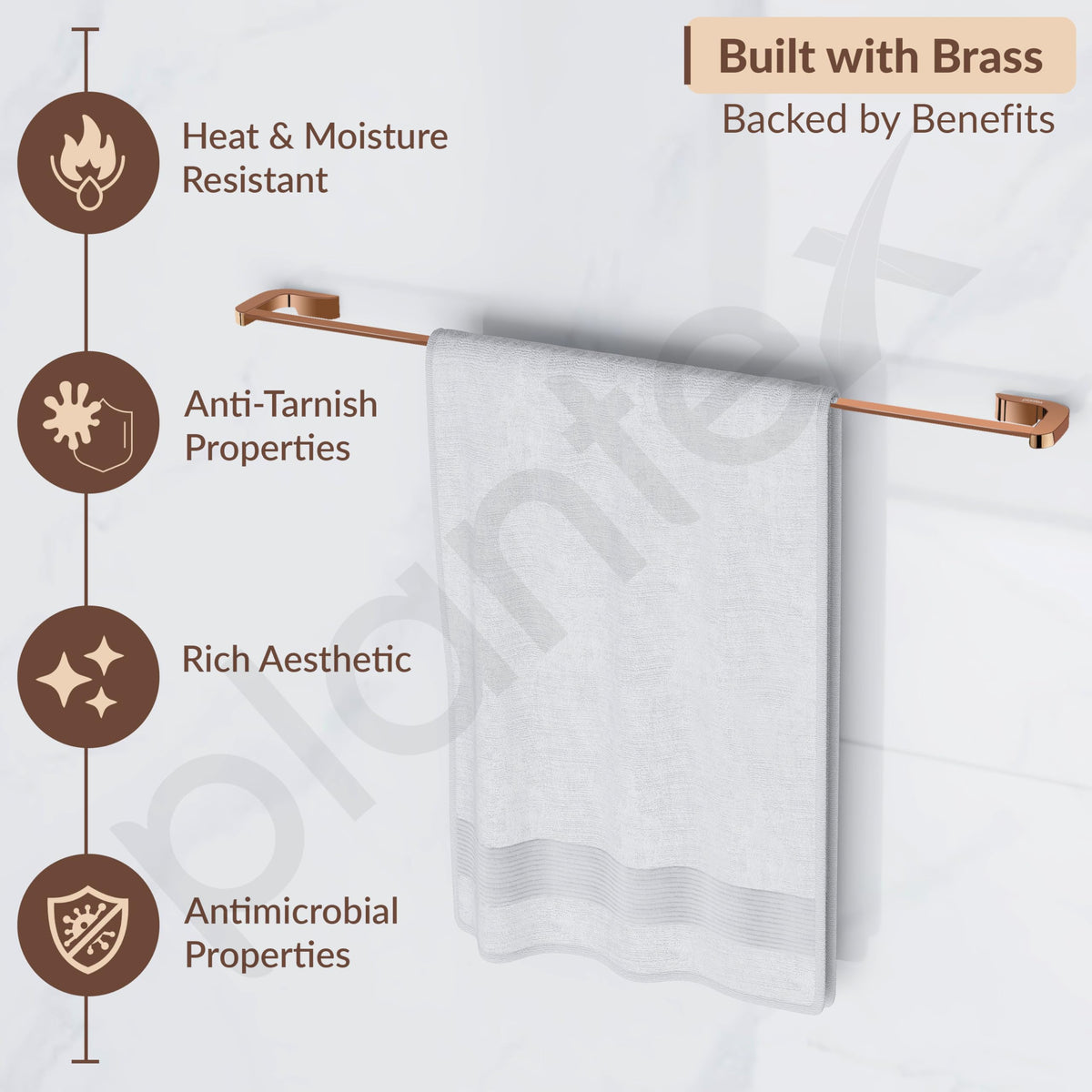 Plantex Smero Pure Brass Towel Hanger for Bathroom/Towel Stand/Single Towel Rod/Bathroom Accessories - Smart (24 Inch-PVD Rose Gold)-4