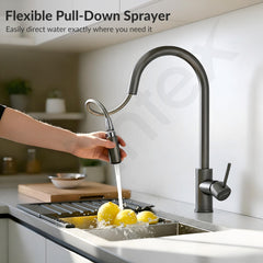 Plantex Pull-Down Kitchen Sink Tap/304 Stainless Steel Sink Tap for Kitchen Basin with 360? Swivel Spout/Kitchen Sink Faucet- (1062, Grey)-3