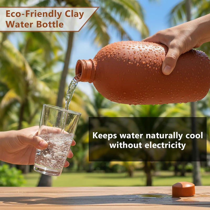 BS Natural Handcrafted Clay Water bottlei | Natural Mitti Ki bottle for Cold Drinking Water | Eco-Friendly Earthen Water Pot | Traditional Terracotta (Water Bottle 1 Liter Pack of 1)