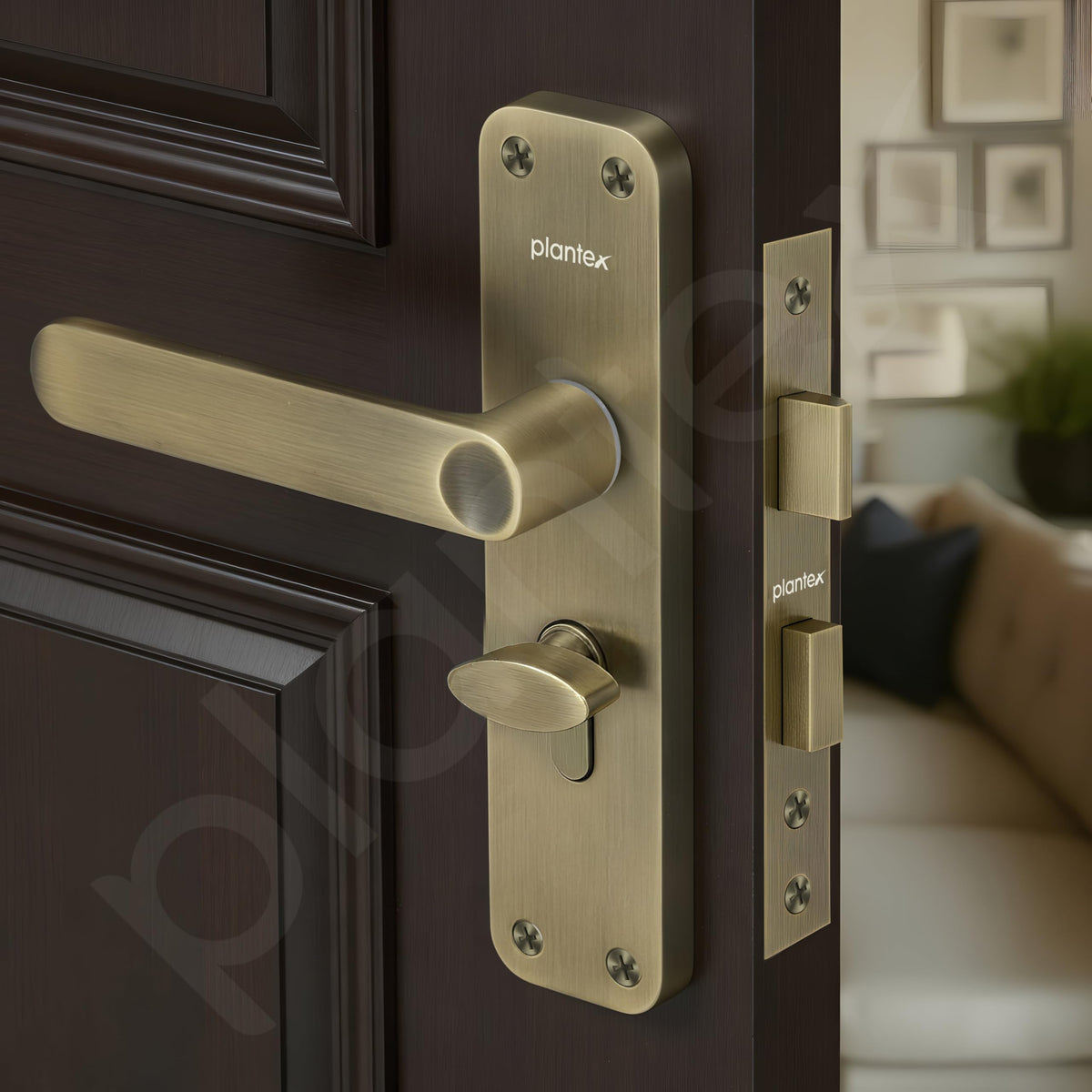 Plantex Heavy-Duty Door Lock/Door Handle Set with 3 Years of Warranty/Mortise Lock with 3 Keys, Brass Lockbody & Cylinder (8136 - Brass Antique)-5