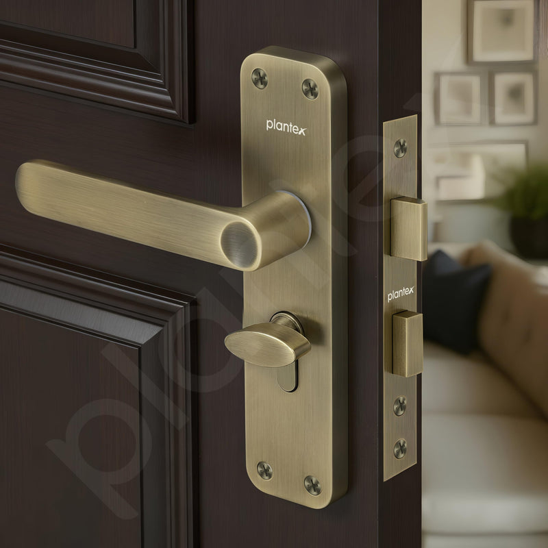 Plantex Heavy-Duty Door Lock/Door Handle Set with 3 Years of Warranty/Mortise Lock with 3 Keys, Brass Lockbody & Cylinder (8136 - Brass Antique)-5