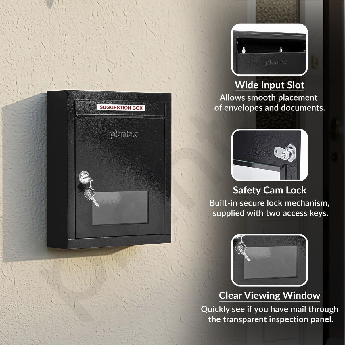 Plantex All in 1 Letter Box/Multipurpose Box/GI Steel Suggestion Box/Complaint Box/Post Box/Donation Box/Letter Box for Home gate and Office with Keylocks - Pack of 10 (Black)-5