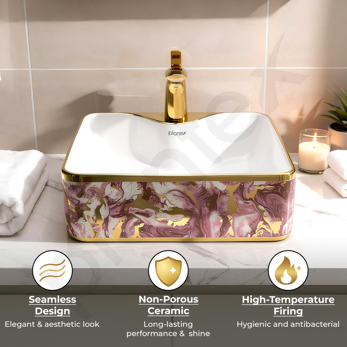 Plantex Table Top Wash Basin for Bathroom/Designer Ceramic Washbasin/Countertop Vessel Sink Basin (19 x 15 x 5.5 Inch)-5