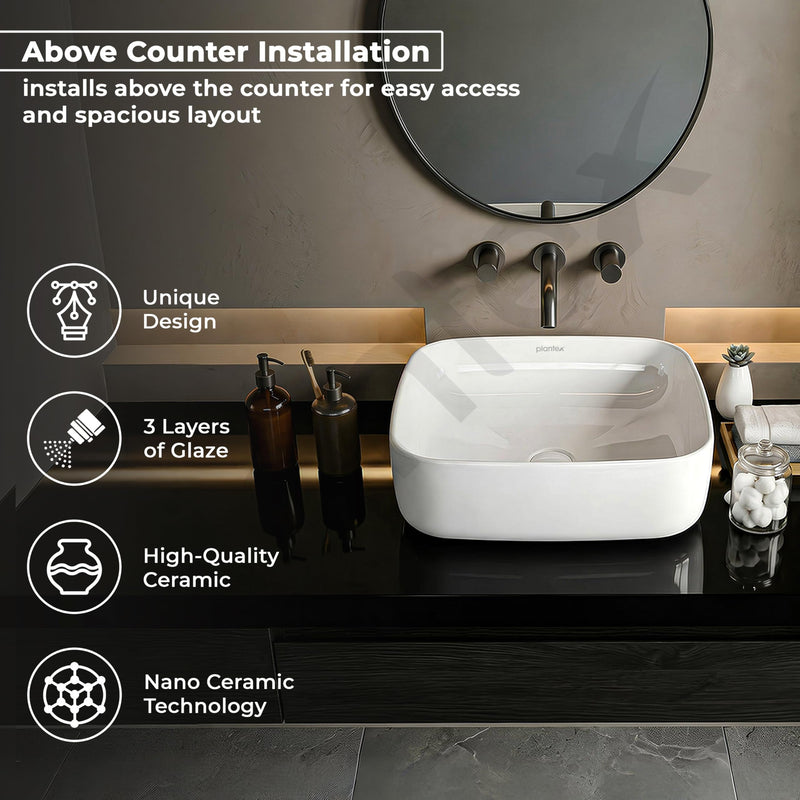 Plantex Platinum Ceramic Wash Basin/Basin for Bathroom/Tabletop Wash Basin/Bathroom Basin (White, 16 x 16 x 5 Inch)-2