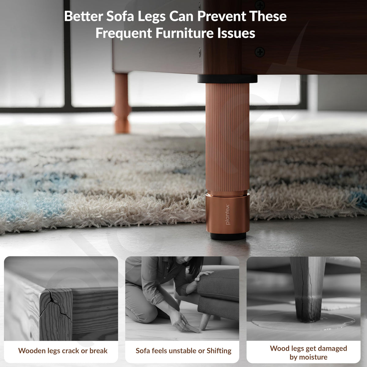 Plantex 6 Inch Sofa Leg for Bed Furniture/Aluminium Sofa Leg for Table/Support Legs/Furniture Leg - Pair of 2 (4 Piece) (DTS-77,Rose Gold)-4