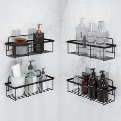 Plantex No Drill Bathroom Organiser/GI Steel Self Adhesive Shelf/Kitchen Shelf with Magic Sticker/Bathroom Accessories Set - Black, Powder Coated (Pack of 4)-1