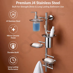 Plantex J4 Stainless Steel 5in1 Bathroom Set/Soap Holder for Bathroom Wall/Soap Dispenser Set/Toothbrush Holder/Robe Hook for Bathroom/Bathroom Accessories- Pack of 1 (Chrome)-4