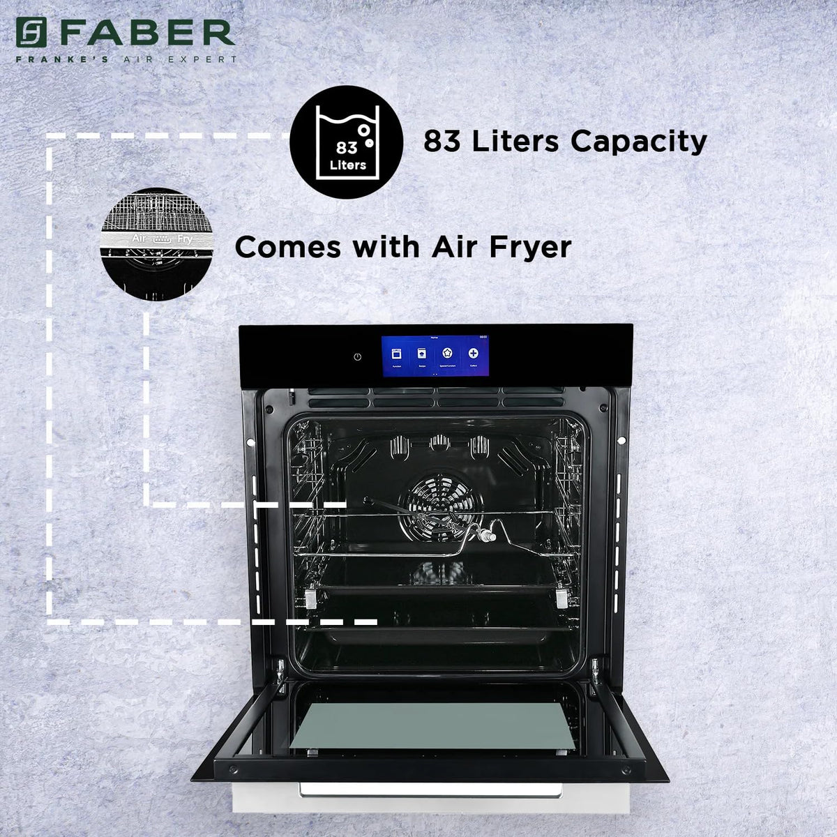Faber 83L Built-In Microwave Oven with Built in oven with 18 functions | Auto Cook Menus & Auto Power Off Protection, De
