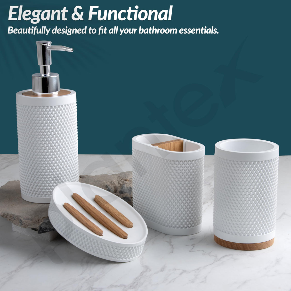 Plantex Polyresin Bathroom Accessories Set Soap Dispenser/Toothbrush Holder/Tumbler Holder/Soap Dish - 4 Piece(922)-6