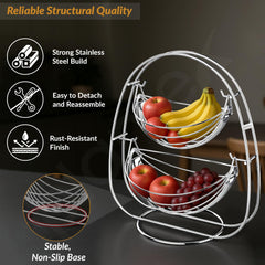 Plantex 2-Tier Swing Fruit Basket for Dining Table/Stainless Steel Fruit Storage Basket for Kitchen/Vegetable Stand(Nickel Chrome Finish)-2