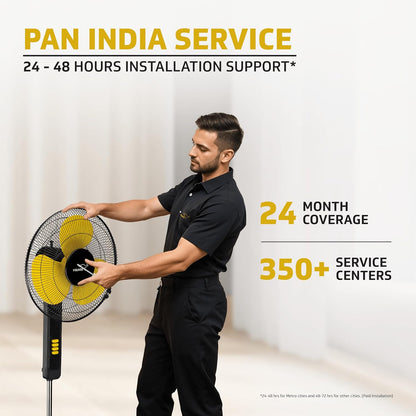 V-Guard Esfera STS Plus Neo Pedestal Cum Table Fan | Versatile 2-In-1 Operation | 1350 RPM Motor | Customisable Tilt And Oscillation Control | Yellow Black | 40 cm (400mm)