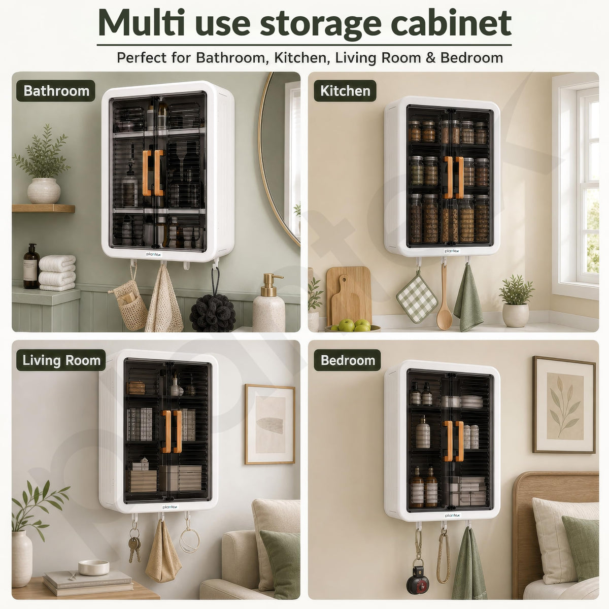 Plantex Wall Mount Bathroom Storage Cabinet/Self Adhesive Plastic Organizer for Skincare/Makeup/Toiletries/Multipurpose Storage Cabinet for Kitchen- Pack of 2(White, 32x40.5x13 cm)-4
