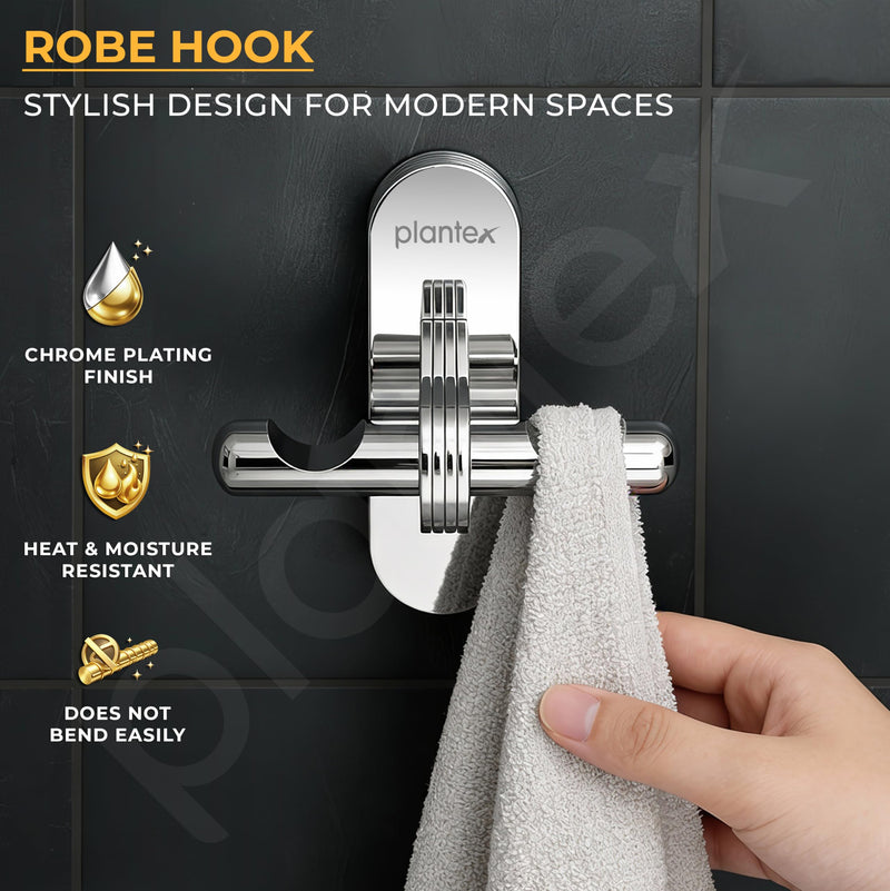 Plantex Robe Hook for Bathroom/Pure Brass Clothes Hanging Hook/Hook for Wall/Bathroom Accessories - Pack of 1 (APS-GIA-04, Chrome)-3