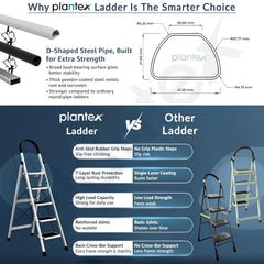 Plantex Ladder for Home 5 Steps/Foldable Ladder with Anti-Skid Wide Steps (30L x 20W cm)/Strong D-Shape Pipe with X-Support for More Stability/5 Year Warranty(Apex-White)