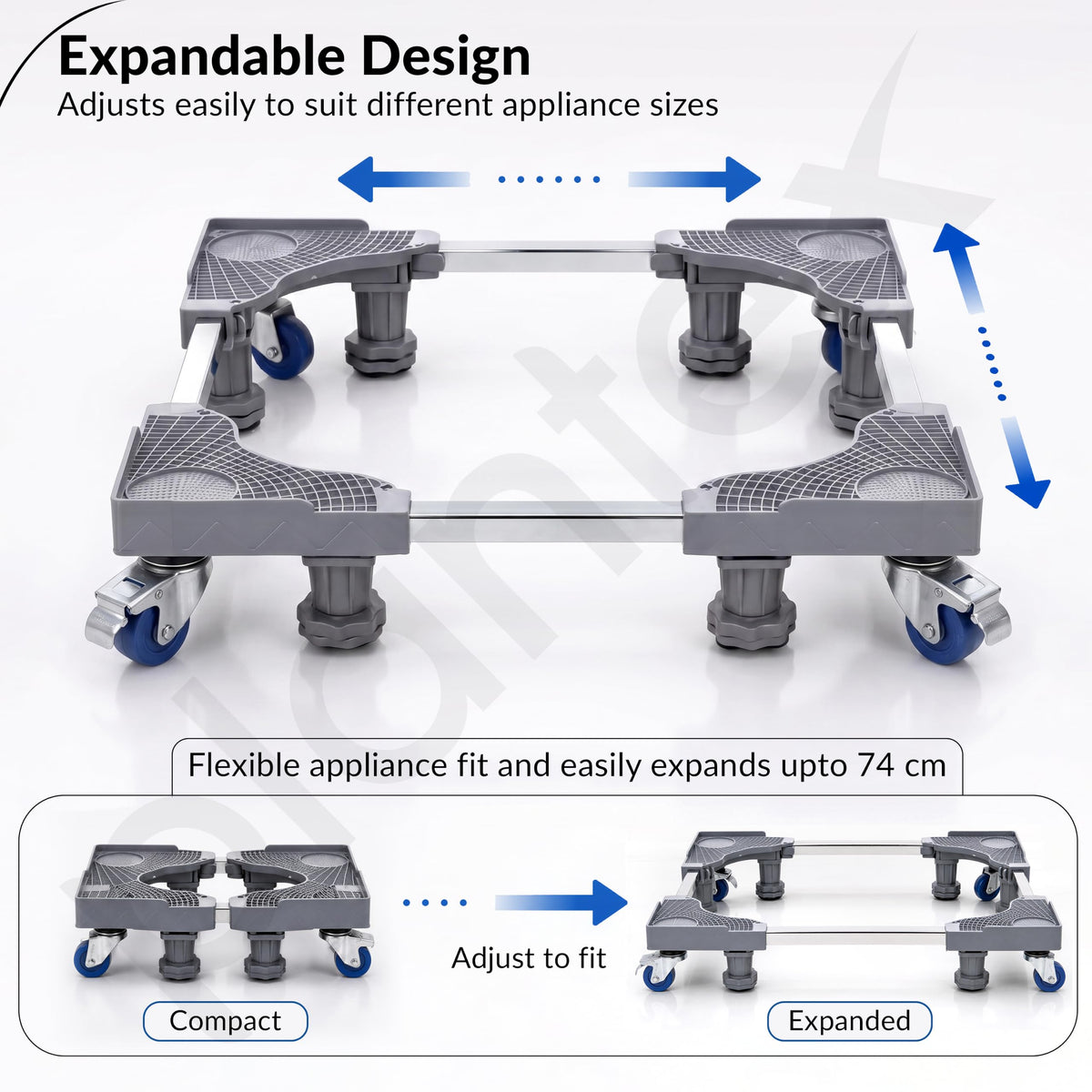 Plantex Adjustable Washing Machine Stand for Fridge/Heavy Duty Refrigerator Trolley with Lockable Wheels/8 Jack Anti-Vibration Support/180 kg Load Capacity - (Grey & Chrome)-6