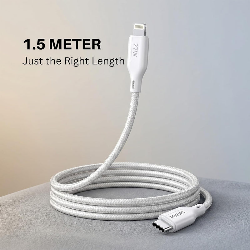 Philips DLC4150LW/94 27W iPhone Original Type-C to Lightning Fast Charging Cable (1.5m, Bright White)