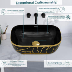 Plantex Ceramic Designer Washbasin for Bathroom/Countertop Basin/Rectangle Tabletop Wash Basin for Home/Office - (16010, Black & Gold)-4