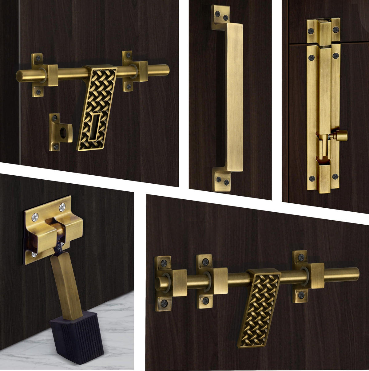 Plantex Stainless Steel Door Kit for Single Door/Door Hardware/Door Accessories (10 inch Al-Drop,8 inch Latch, 7 inch 2 Handles,7 inch Tower Bolt and 4 inch Door Stopper) - (DMAL-06-Brass Antique)-1