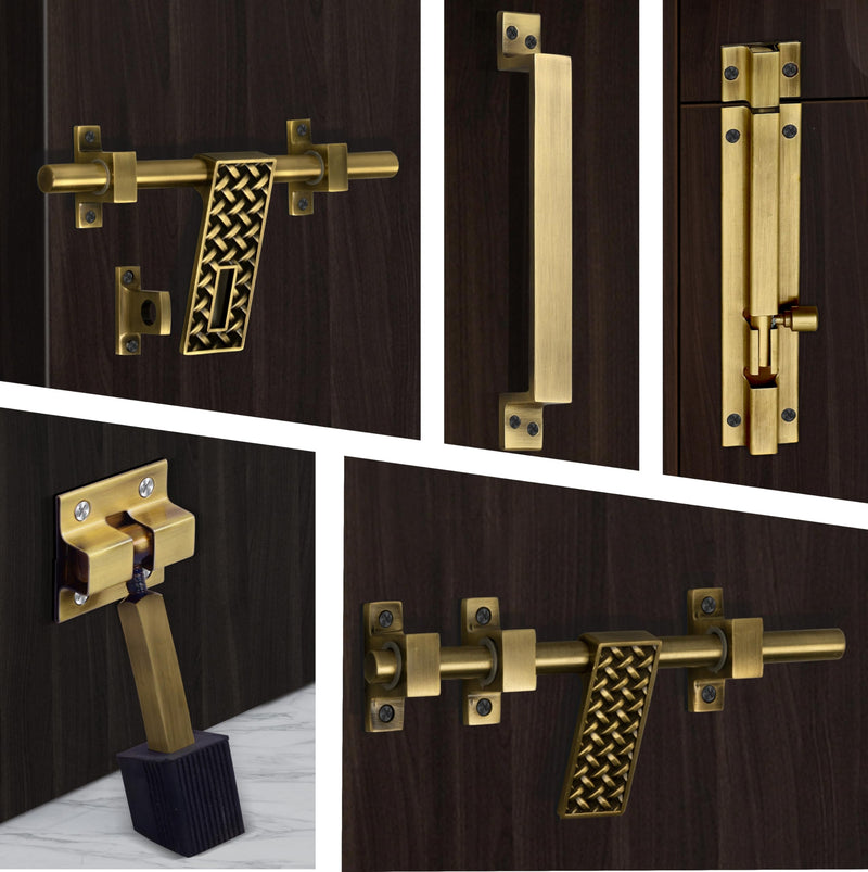 Plantex Stainless Steel Door Kit for Single Door/Door Hardware/Door Accessories (10 inch Al-Drop,8 inch Latch, 7 inch 2 Handles,7 inch Tower Bolt and 4 inch Door Stopper) - (DMAL-06-Brass Antique)-1