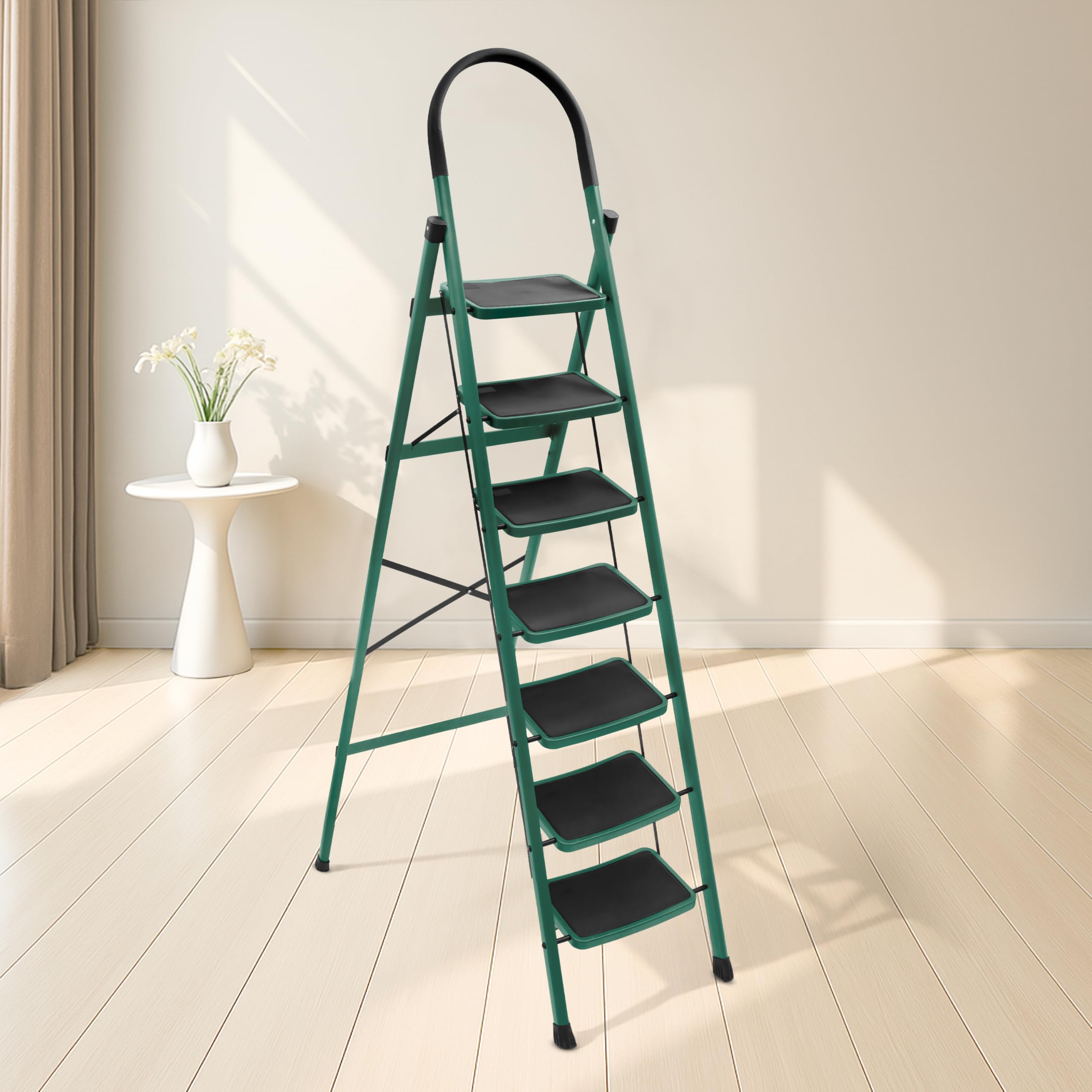 Plantex Premium 4 Step Steel Ladder/Ladder for Home/Wide Anti-Skid Wide Step Ladder/Capacity Upto 150 Kg (Blue & Black)