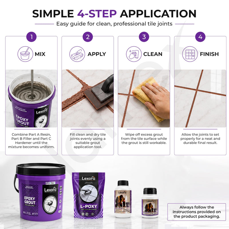 Plantex Lexora Epoxy Grout/3-Part Epoxide Resin Tile Grout/Floor & Wall Tiles Joints/Waterproof & Stain Proof/Bathroom & Industrial Use - 1 kg (Gold Coffee Brown)-3
