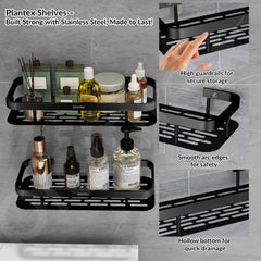 Plantex Bathroom Organizer Without Drill/Stainless Steel & Aluminium Shelf for Wall with Adhesive Stickers - Pack of 1 (12x5 inch, Black)-6