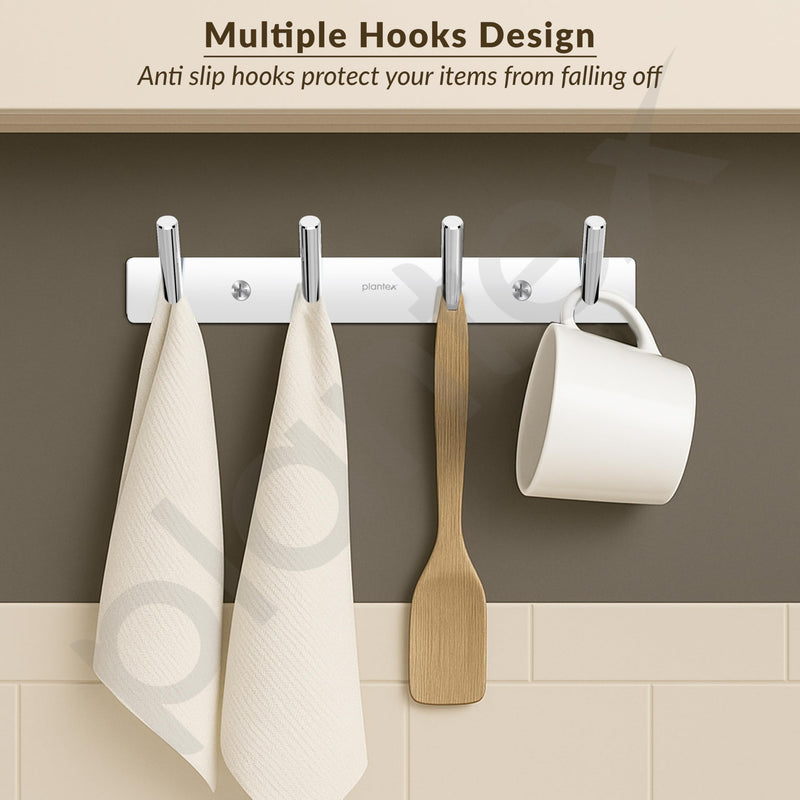 Plantex Wall Hooks for Hanging Cloth/Stainless Steel Towel Hangers/Bathroom Robe Hooks/Door Hangers/Round Wall Hook/Hook Rail for Hanging Keys - 4 Hooks (Pack of 2, Chrome)-2