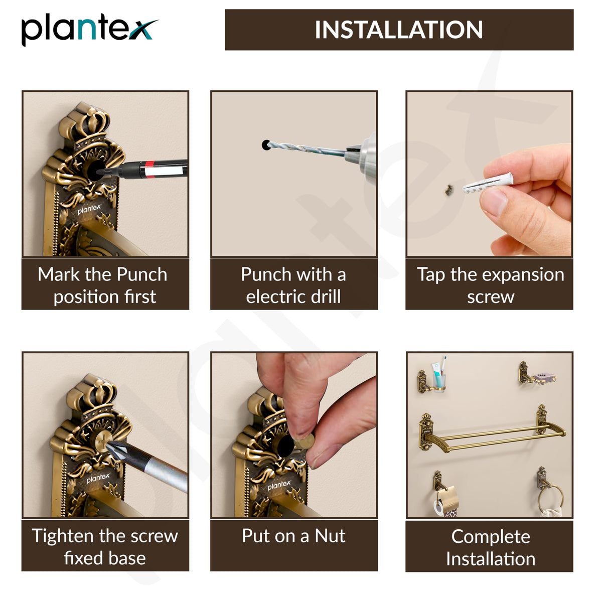 Plantex Aluminium Antique Bathroom Accessories Set Of 5-Pcs/Bathroom Hardware Set (Towel Rod/Napkin Ring/Paper Holder/Soap Dish/Tumbler Holder), Gold-5
