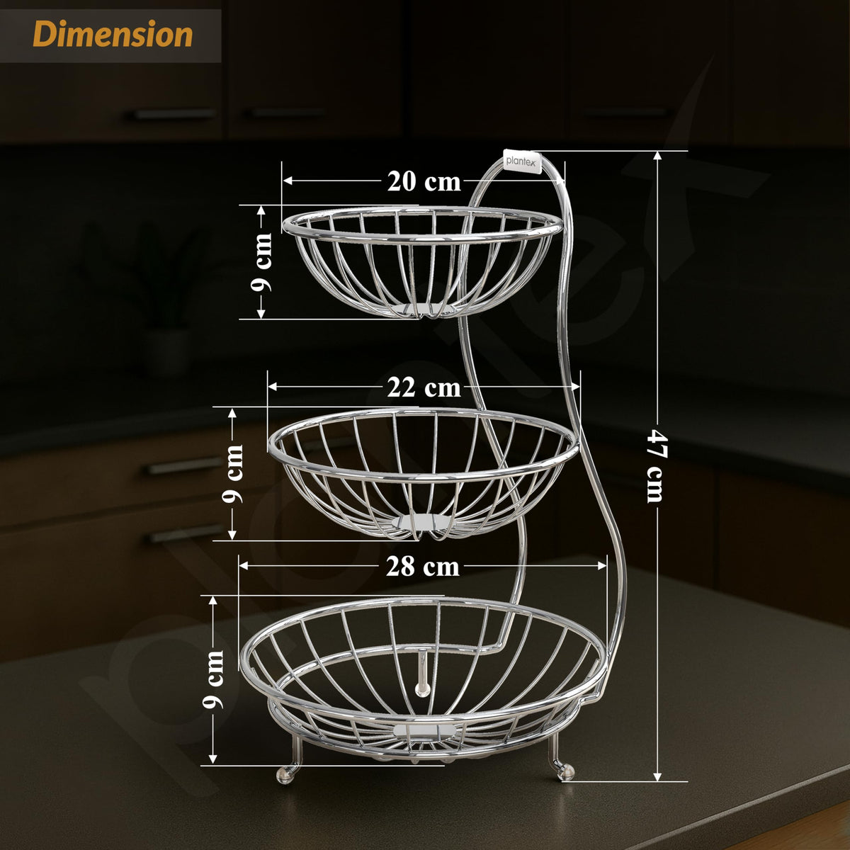 Plantex Elegant High Grade Stainless Steel 3-Tier Fruit & Vegetable Basket for Dining Table/Kitchen-Big Size(Chrome), Solid-4