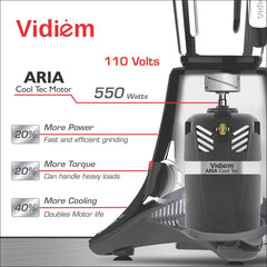 Vidiem MG 523 A VStar Chrome 550 Watts Mixer Grinder 110V (Black, 3 Jars) - For Use in USA and Canada Only