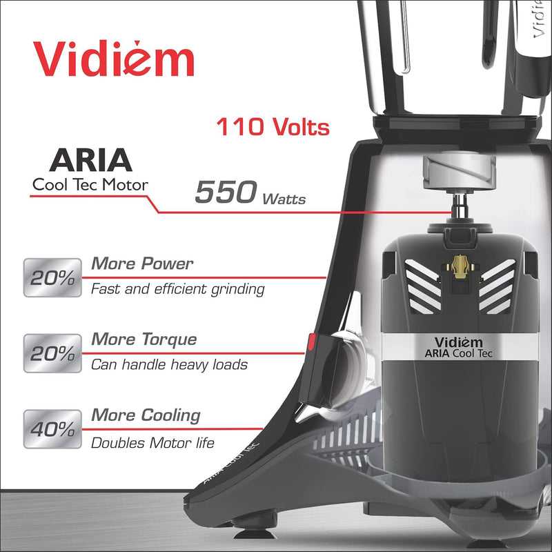 Vidiem MG 523 A VStar Chrome 550 Watts Mixer Grinder 110V (Black, 3 Jars) - For Use in USA and Canada Only
