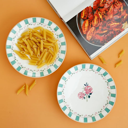 Magique by The Wishing Chair x ClayCraft : Portrait of a Rose Pasta Plates Set of 2 | Ceramic Coupe Plates | Elegant Floral Dinnerware | Ideal Gift for All Occasions | Dishwasher Safe