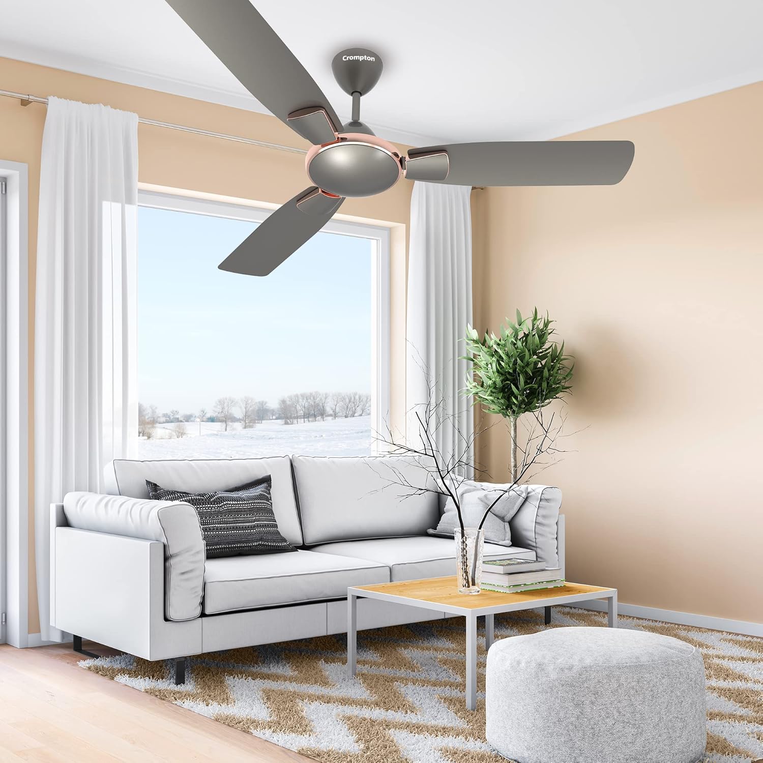 Crompton Highspeed Toro 1200 mm Designer Ceiling Fan | BEE Star Rated Energy Efficient | Anti-Dust | Active Power Technology | Upto 50% Less Heating | 2 Year Manufacturer Warranty | Warm Grey