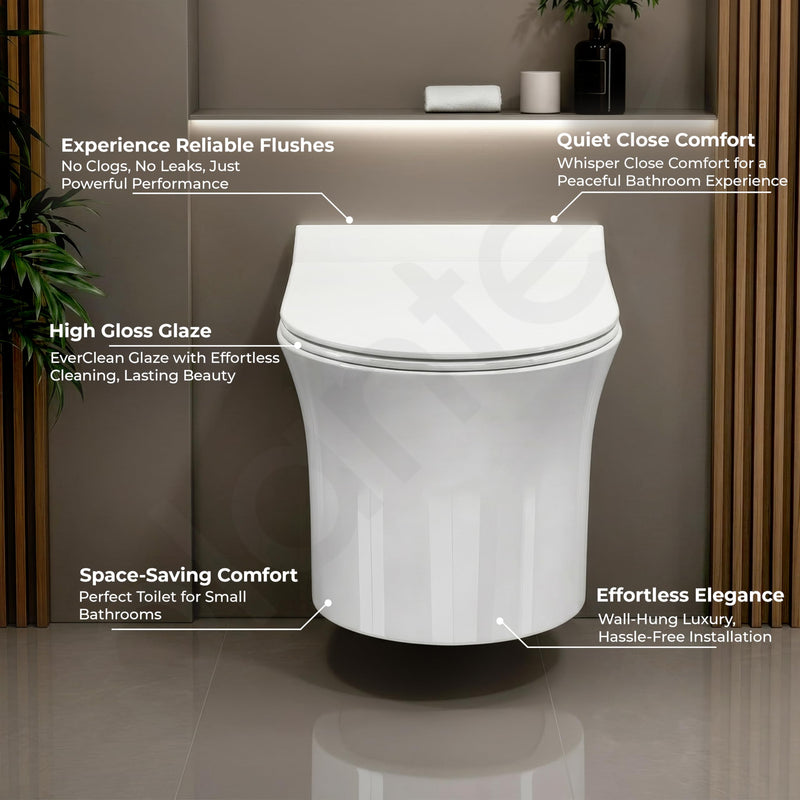 Plantex Platinum Ceramic Rimless Wall Mounted Commode/P Trap Washdown Flush Commode with Soft Close Toilet Seat Cover (White)-2