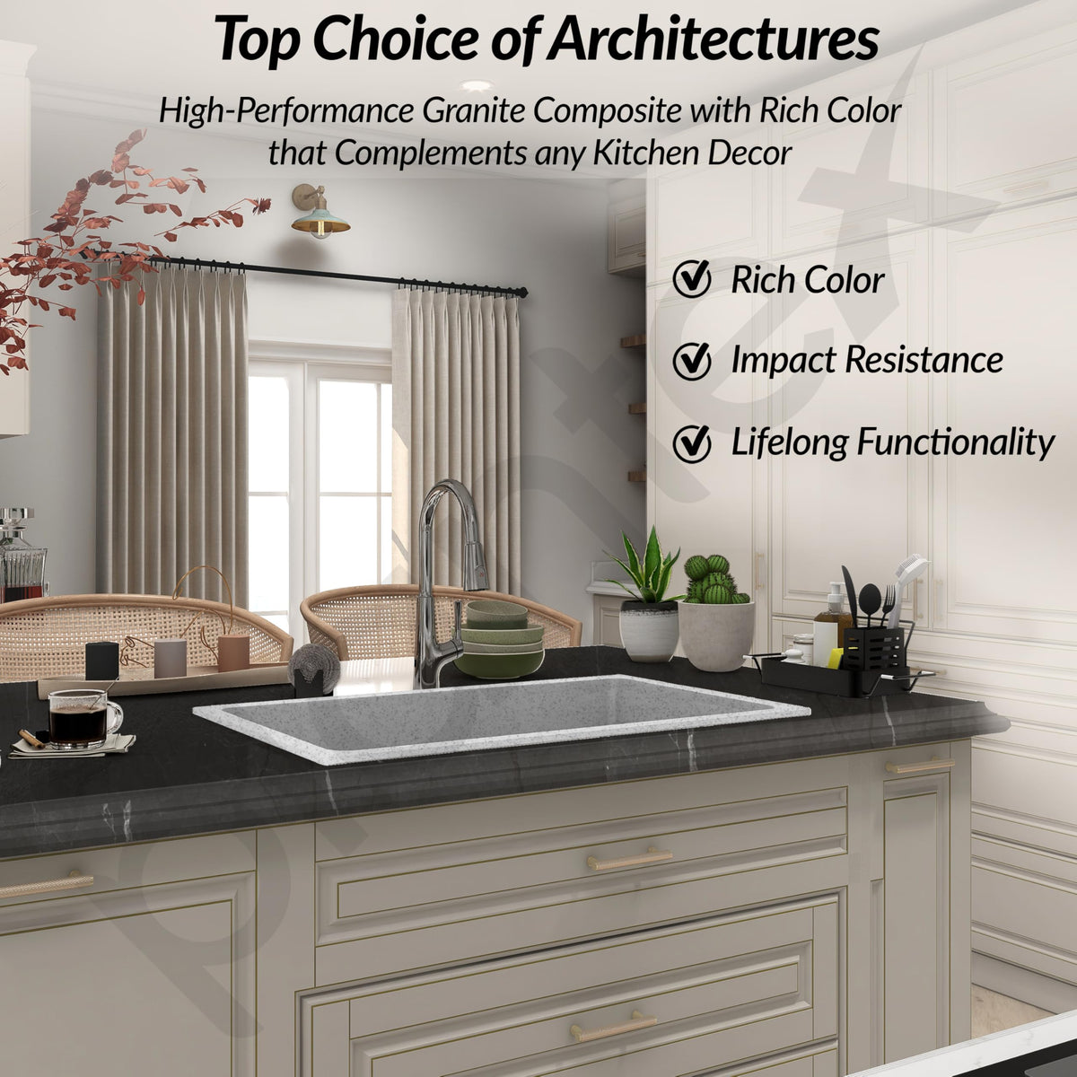 Plantex Quartz Single Bowl Sink For Kitchen/Kitchen Sink/Non-Fading Mosaic Matt Grey Colour With Uv Protection/Undermount/Topmount (Mosaic Grey/18 X 16 Inches)-2