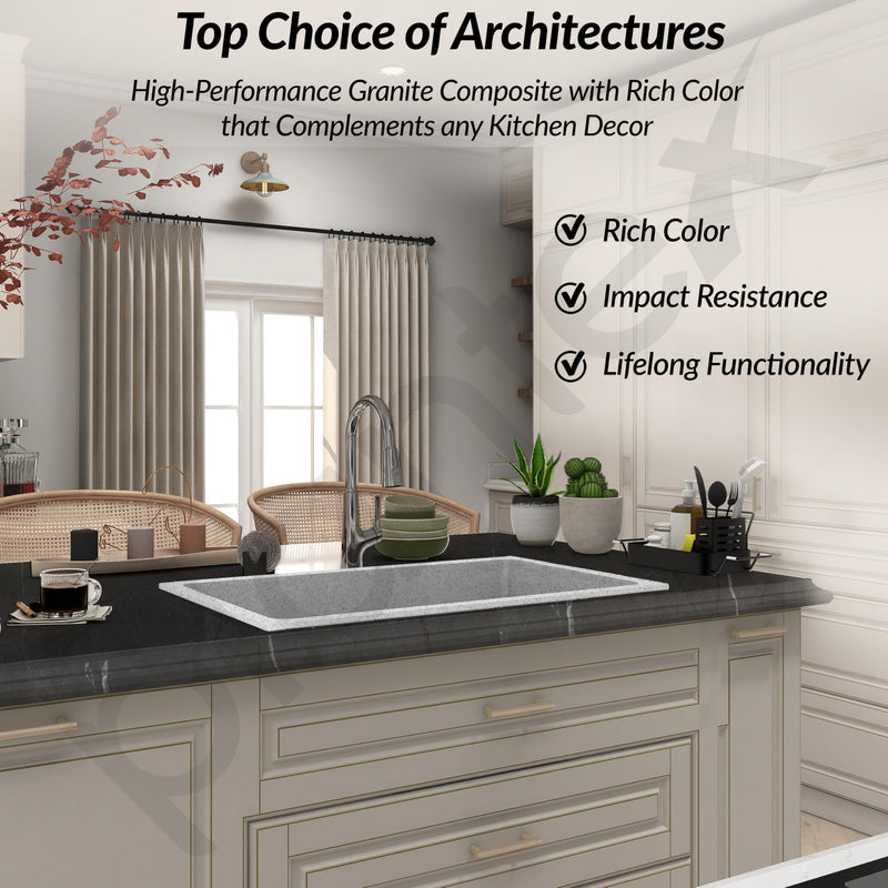 Plantex Quartz Single Bowl Sink For Kitchen/Kitchen Sink/Non-Fading Mosaic Matt Grey Colour With Uv Protection/Undermount/Topmount (Mosaic Grey/18 X 16 Inches)-2