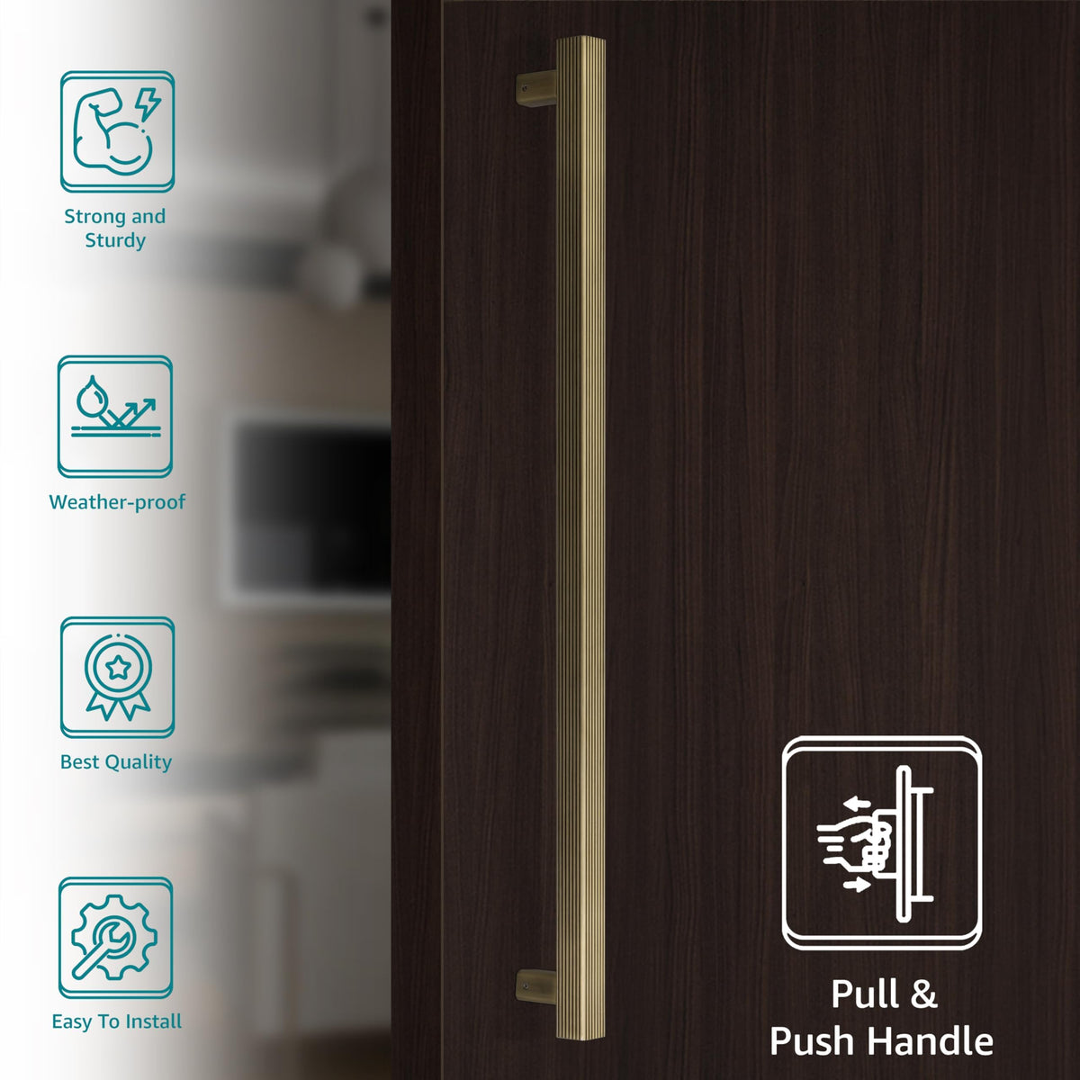 Plantex Door Pull-Push Handle/24 inch Main Door Handle/Heavy Duty Door Handle/Door & Home Decor - Pack of 1 (Brass Antique) - 3 Years Warranty-4