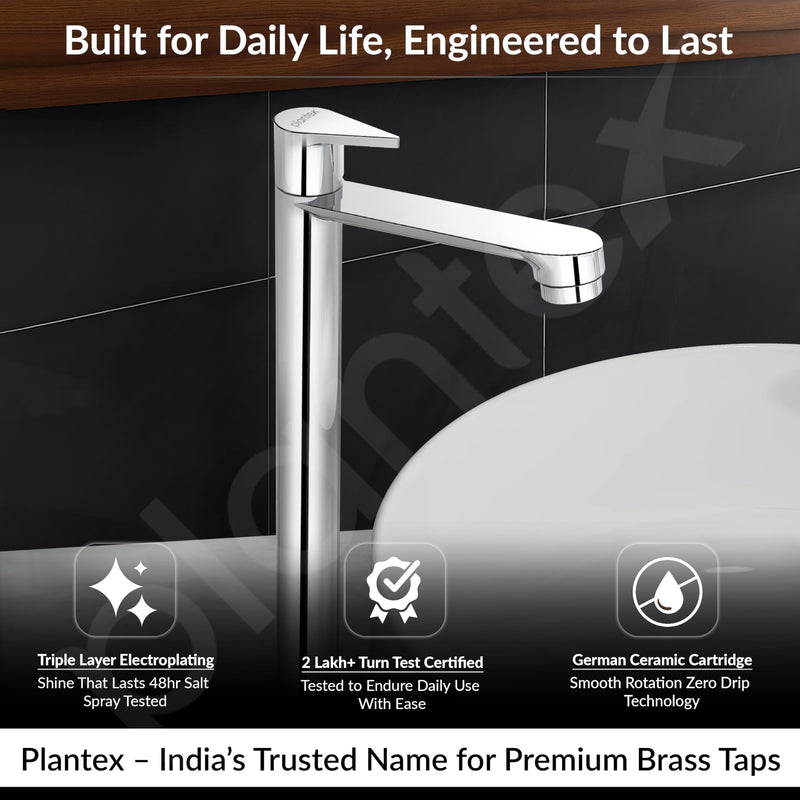 Plantex Pure Brass Pillar Tap for Wash Basin with Water Saving Nozzle/High Neck Wash Basin Tap/Pillar Cocke for Basin with 7 Year Warranty- (PAC-1804-Mirror Chrome)-3