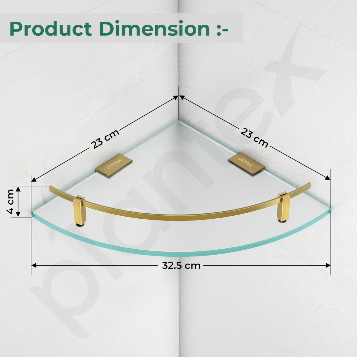 Plantex Frosted Glass Corner Shelf for Bathroom/Kitchen Glass Shelf with Brass Railings and Brackets/Bathroom Corner Shelf (Brass Antique- 9x9 Inches - Pack of 1)-2